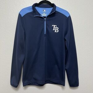 Tampa Bay Rays Sweater Mens S Small Navy Blue MLB 1/4 Zip Pullover Fleece Logo